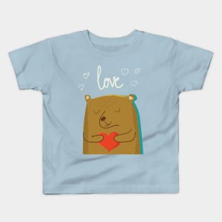 Bear in Love Holding Heart Kids T-Shirt